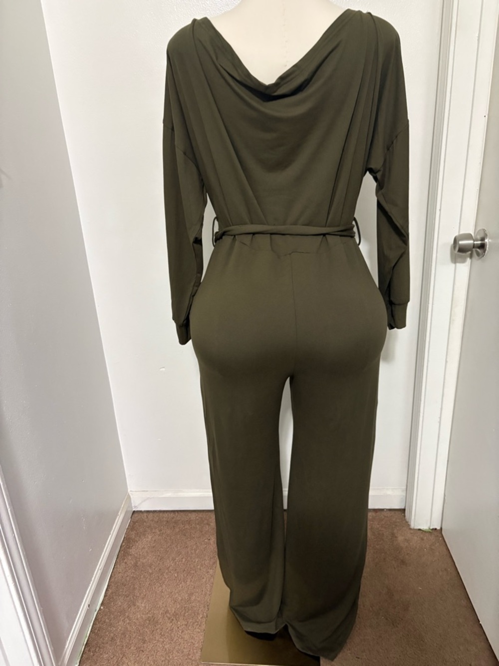 Olive Green Long-Sleeve Belted Jumpsuit XL - Picture 2 of 2